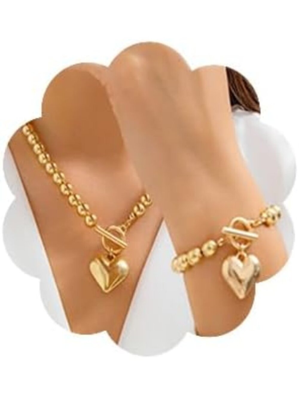 Dainty Heart Pendant Choker & Bracelet Set, Vintage Chunky Pearl Necklace for